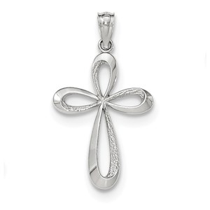 14k White Gold Polished Ribbon Cross Pendant