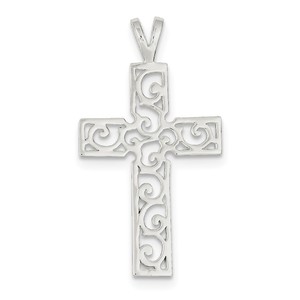 Sterling Silver Polished Swirl Cross Pendant