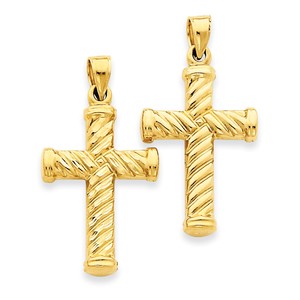 14k Reversible Diamond cut Cross Pendant