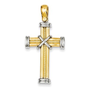 14k Two tone Fancy Cross Pendant