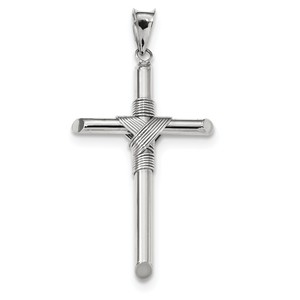 14k White Gold Polished Tube Cross Pendant