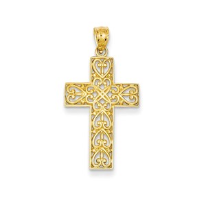 14k Diamond cut Filigree Cross Pendant