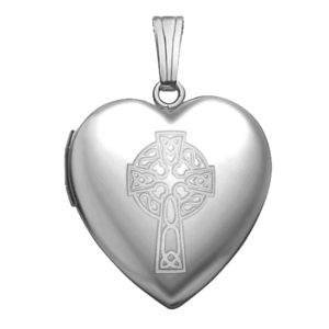14k White Gold  Sweetheart  Celtic Cross Locket