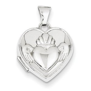 Solid 14K Claddagh White Gold Heart Locket