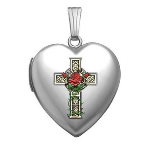 Sterling Silver  Celtic Cross With Rose   Heart Locket