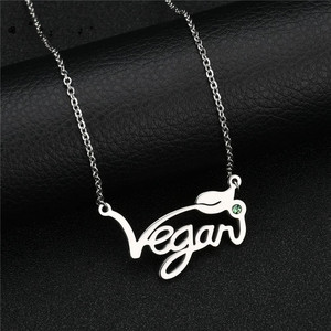 Vegan Necklace with Emerald   18 Inch Chain