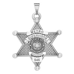 Personalized 6 Point Star Wisconsin Sheriff Badge with your Dept   Rank and Number