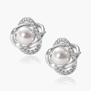 Sterling Silver Cubic Zirconia and Pearl Stud Earrings