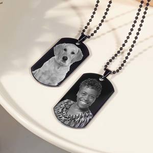 Memorial Black Stainless Steel Laser Photo Dog Tag Photo Pendant w  24 inch Ball Chain