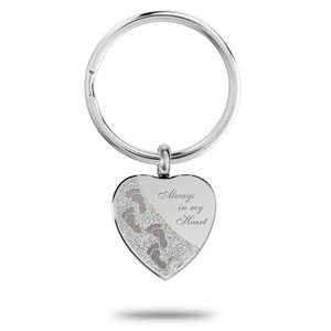 Heart Shape Always In My Heart w  Footprints Cremation and Ash Vessel Keychain