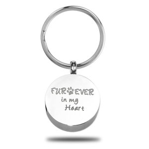 Round FURever in My Heart Cremation and Ash Vessel Keychain