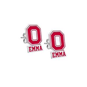 Personalized Pair of Color Enamel Ohio State O Logo with Name Earrings