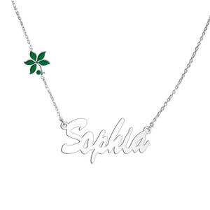Ohio State University Name Necklace with Color Enamel Buckeye Leaf Charm