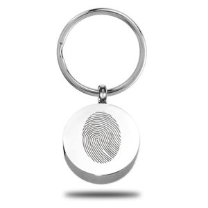 Round Cremation and Ash Vessel with Fingerprint Keychain