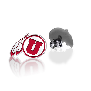 Pair Of University of Utah Color Enamel Feathered U Earrings