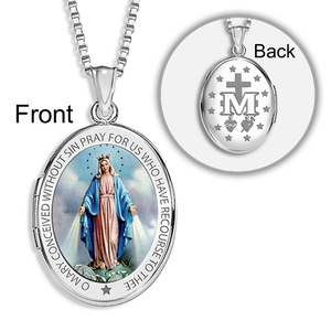 Sterling Silver Miraculous Medal Exclusive Color Oval Locket
