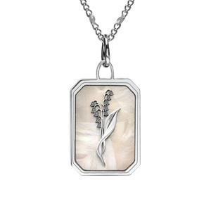 Personalized Birth Flower Rectangle Necklace
