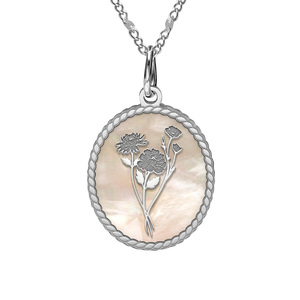 Personalized Birth Flower Oval Necklace
