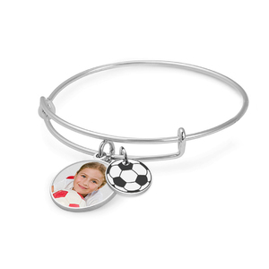 Expandable   Photo Charm Expandable Bracelet with Soccer Charm