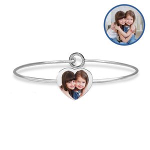 Personalized Heart Photo Engraved Bangle Bracelet