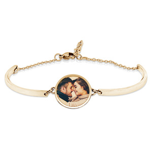 Round Photo Engraved Bracelet with Adjustable Chain