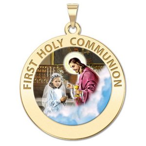 First Holy Communion Religious Medal  for a Girl   Color EXCLUSIVE 