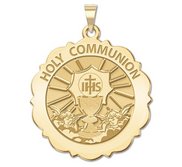 Holy Communion Scalloped Round Religious Medal  EXCLUSIVE 