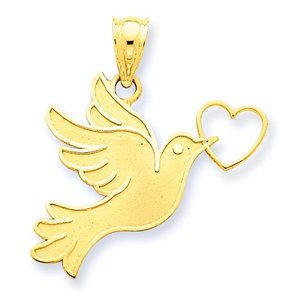 14k Yellow Gold Dove with Heart