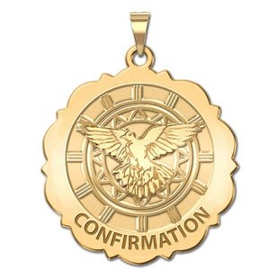 Confirmation Scalloped Round Religious Medal    Holy Spirit Religious Medal  EXCLUSIVE 