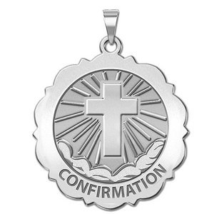 Confirmation  Scalloped Round Religious Medal    Cross  EXCLUSIVE 