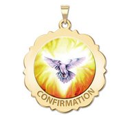 Confirmation Scalloped Round Religious Medal    Holy Spirit  Color EXCLUSIVE 