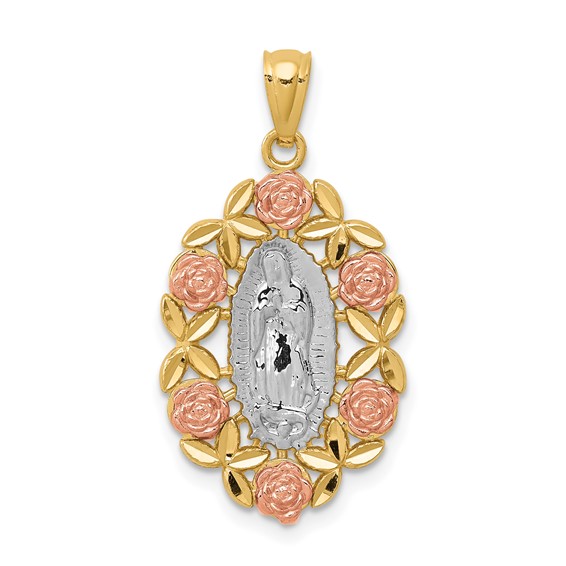 14k Tri Color Gold Religious Our Lady of Guadalupe Pendant 