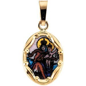 14K Gold and Porcelain Scapular Religious Medal