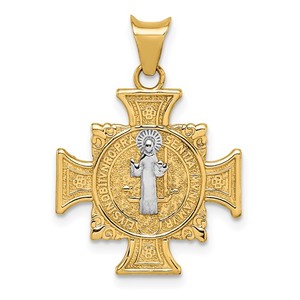 14k Two Tone St  Benedict Medal Crucifix Cross Pendant
