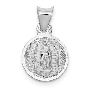 14k White Gold Our Lady of Guadalupe Semi solid Round Pendant