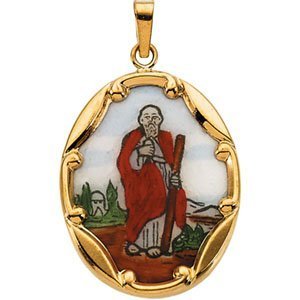 14K Gold and Porcelain Saint Jude Religious Medal