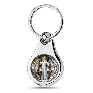 Stainless Steel Color Saint Benedict Keychain