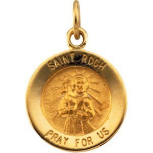 14K Gold Saint Roch Religious Medal