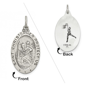 Sterling Silver Saint Christopher Double Sided Basketball Oval Religious Medal
