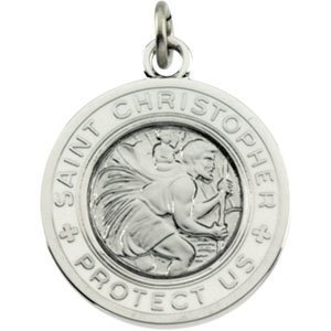 Sterling Silver Saint Christopher Religious Medal with White Enamel