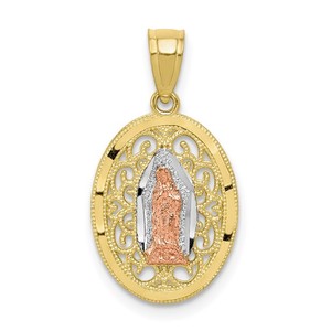 10K Tri Color Gold Our Lady Of Guadalupe Milgrain Oval Cut out Religious Medal