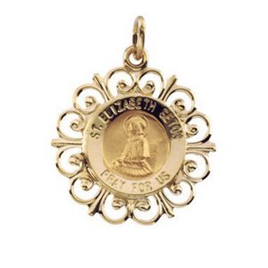 14K Yellow Gold Saint Elizabeth Seton Religious Medal