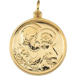 14K Yellow Gold Round Saint Joseph Religious Medal