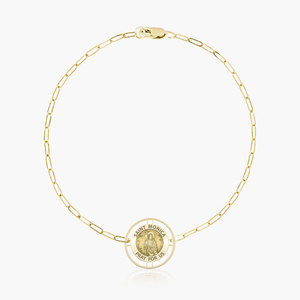 Round Saint Monica with Open Border Paperclip Bracelet