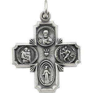 14K White Gold 4 Way Cross Religious Medal