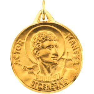 14K Gold Saint Genesius Religious Medal