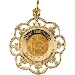 14K Gold Saint Christopher Religious Medal