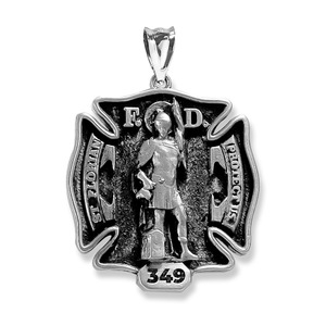 Custom Sterling Silver Saint Florian Fire Badge Antiqued Medal