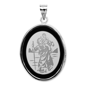 Saint Christopher Black Onyx Oval Bezel Frame Medal