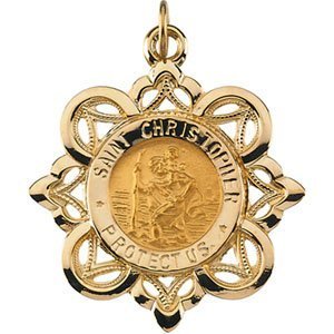 14k Gold Saint Christopher Religious Medal